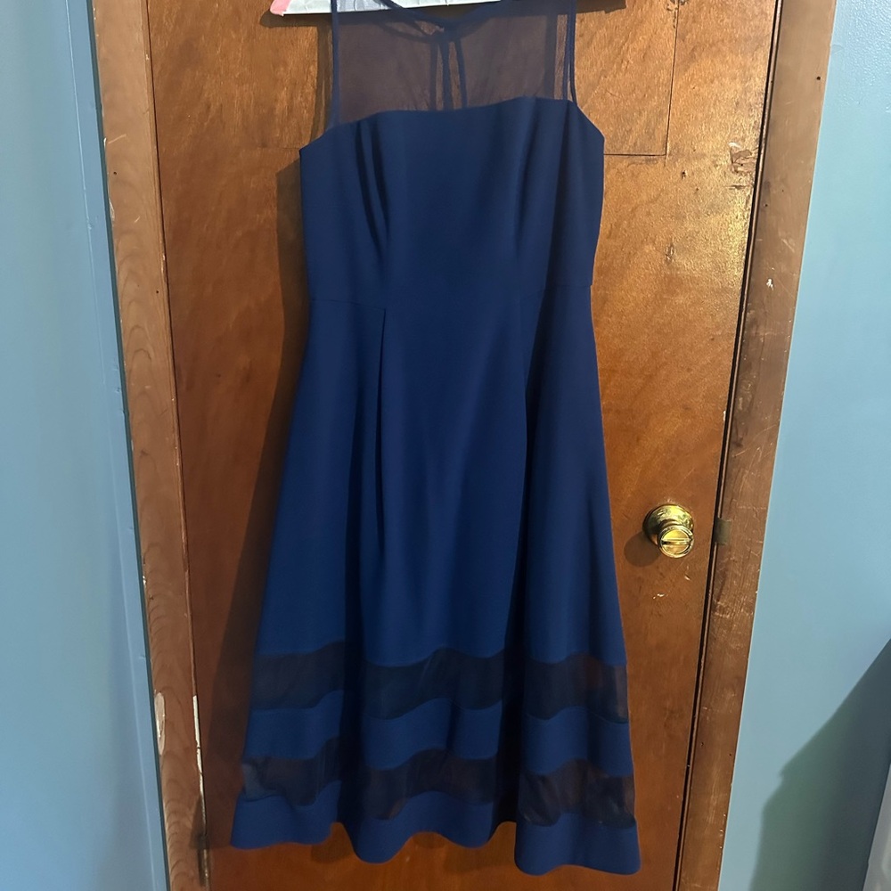 Aidan by Aidan Mattox Blue Strapless A-Line Midi Dress